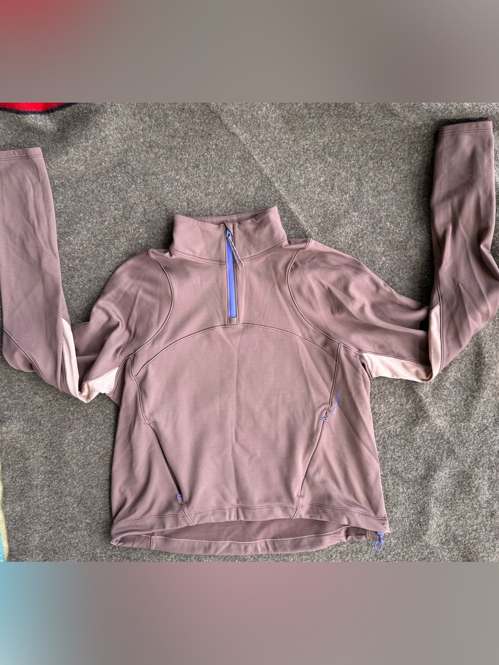 lululemon athletica mauve quarter-zip sweatshirt with purple accents
